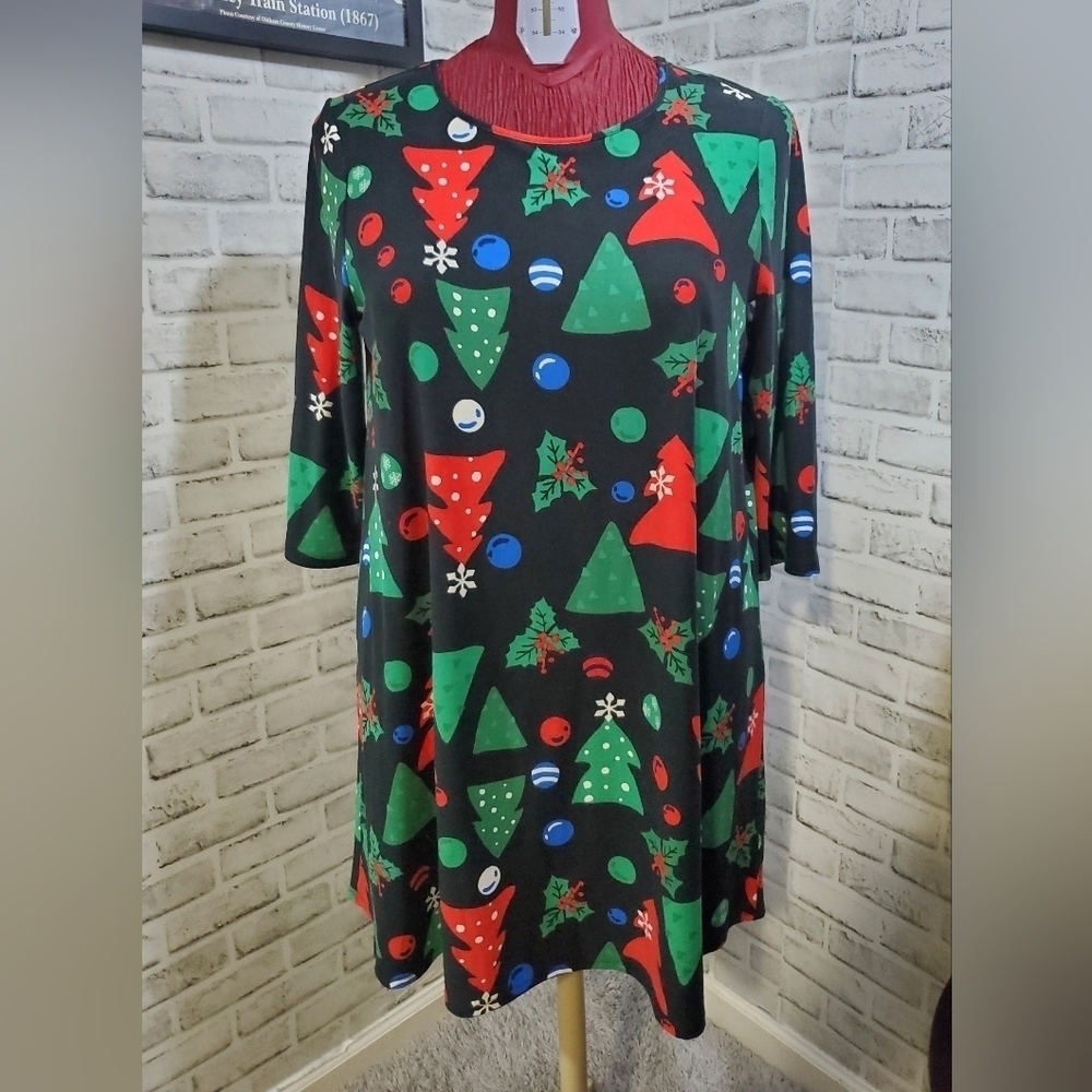 Dress Works Holiday Theme Swing Dress Size XXL. 3/4 Sleeves, Crewneck